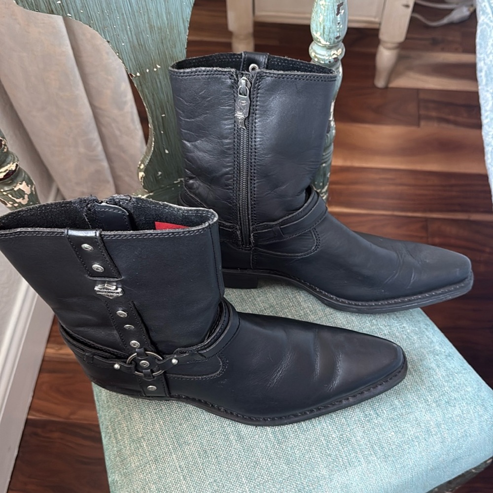 Harley Davidson Vintage Women's Boots Black Moto Combat Biker Buckle Rare!